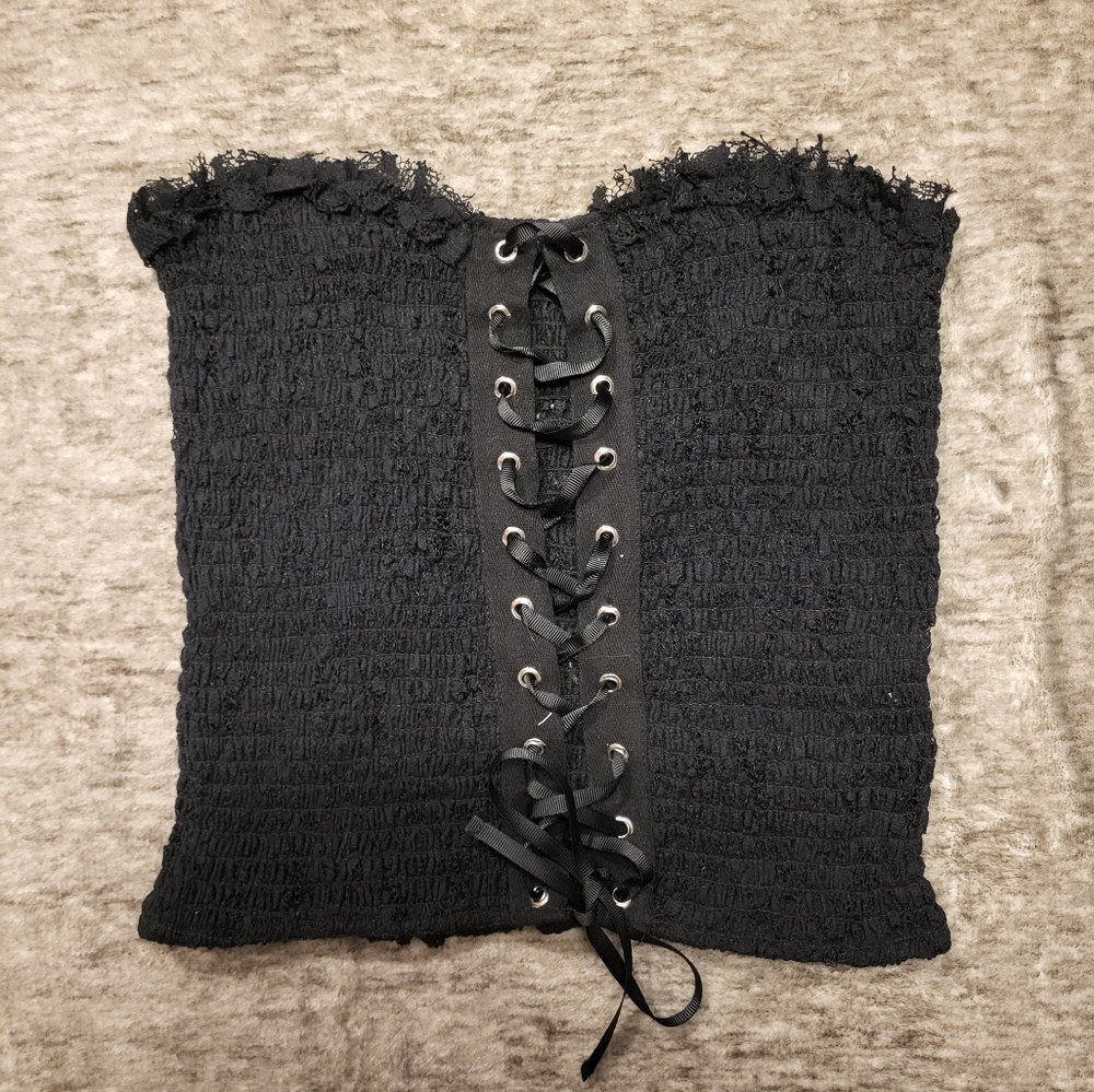 Zara Corset Laced Black Tube Top/Bustier M